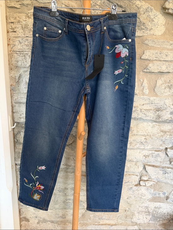 Deja Bleu Denim - Embroidered Dark Blue Jeans
